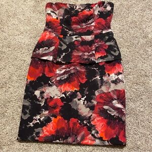 Anthropologies Weston Wear Red and Black Floral strapless Dress medium